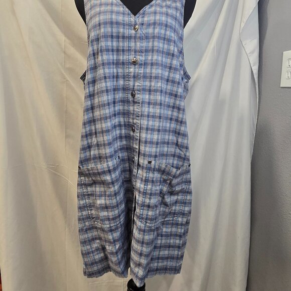 Vintage North Crest Dress Blue Plaid Size XL Button-up Pockets 90's Sleeveless - Picture 7 of 8
